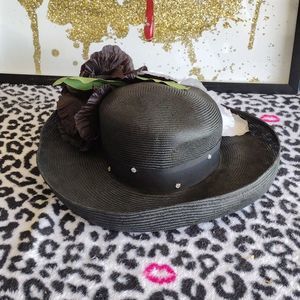 Mr John Classic Vintage Straw Flower Diamond Wide Brim Hat